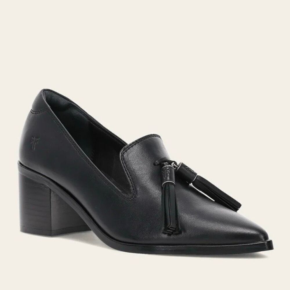 NWT  Frye Suede Leather Sadie Venetian Tassel Block Heel Loafers Black Size 11M - Picture 3 of 8